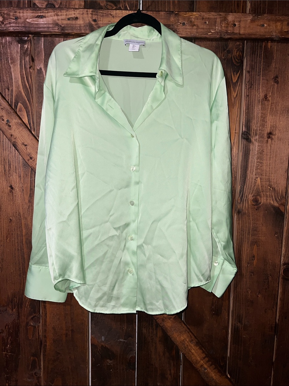 cupcakes & cashmere Mint Green Satin Button-Down Shirt